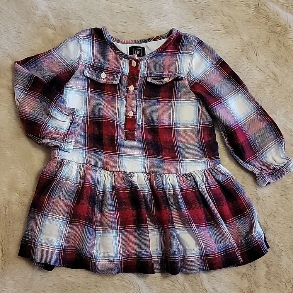 GAP RED PLAID PENDLETON WOOL LONG-SLEEVE DRESS, SIZE 18-24 MONTHS